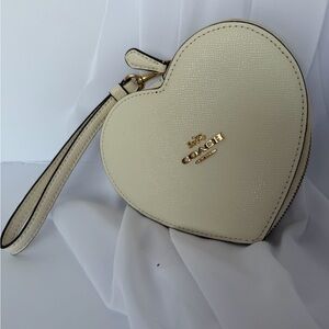 Coach Ivory Heart Wristlet with Gold Logo